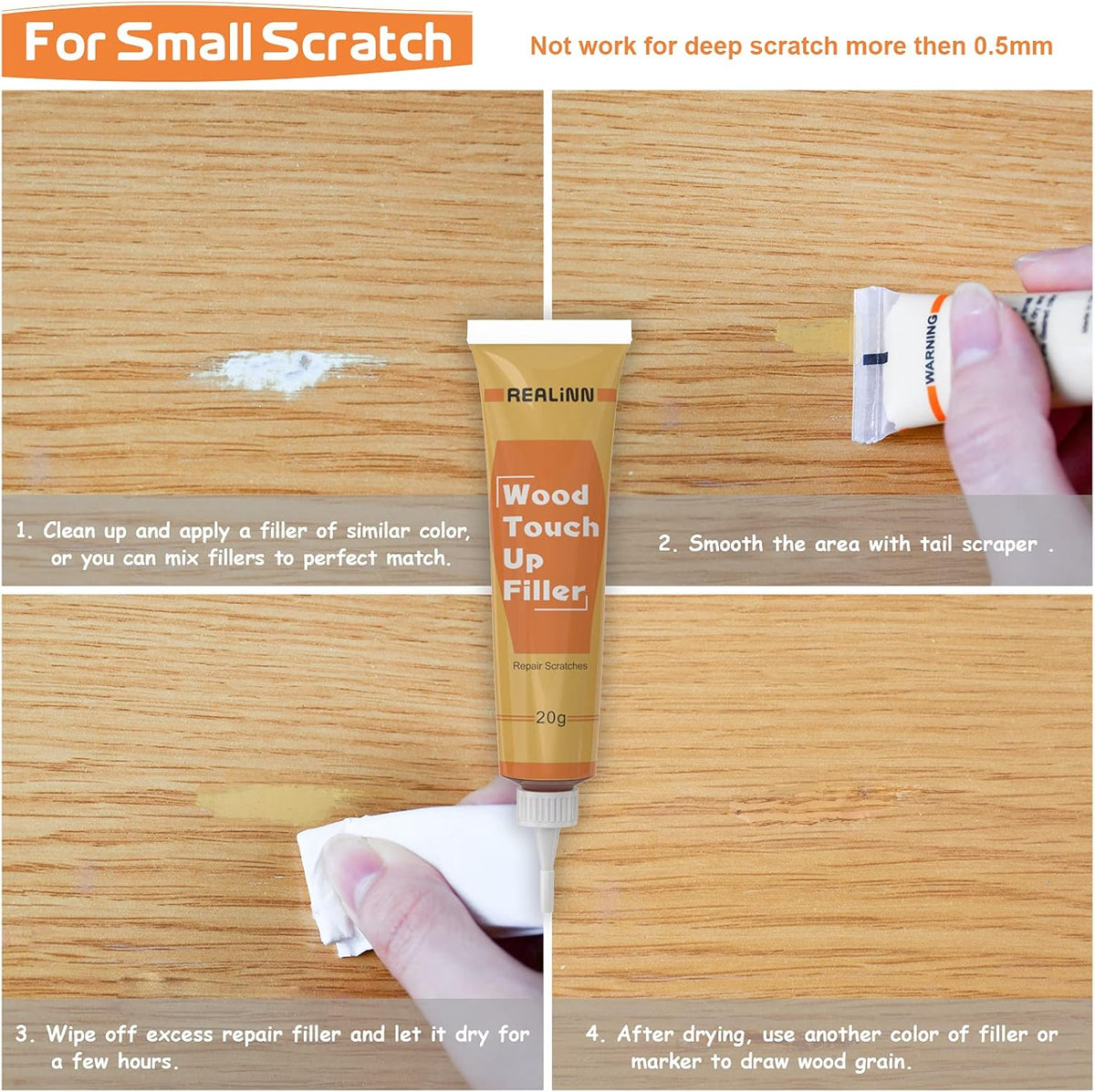 REALINN Wood Furniture Repair Kit 8 Light Colors- Wood Fillers and Touch Up Markers, Repair