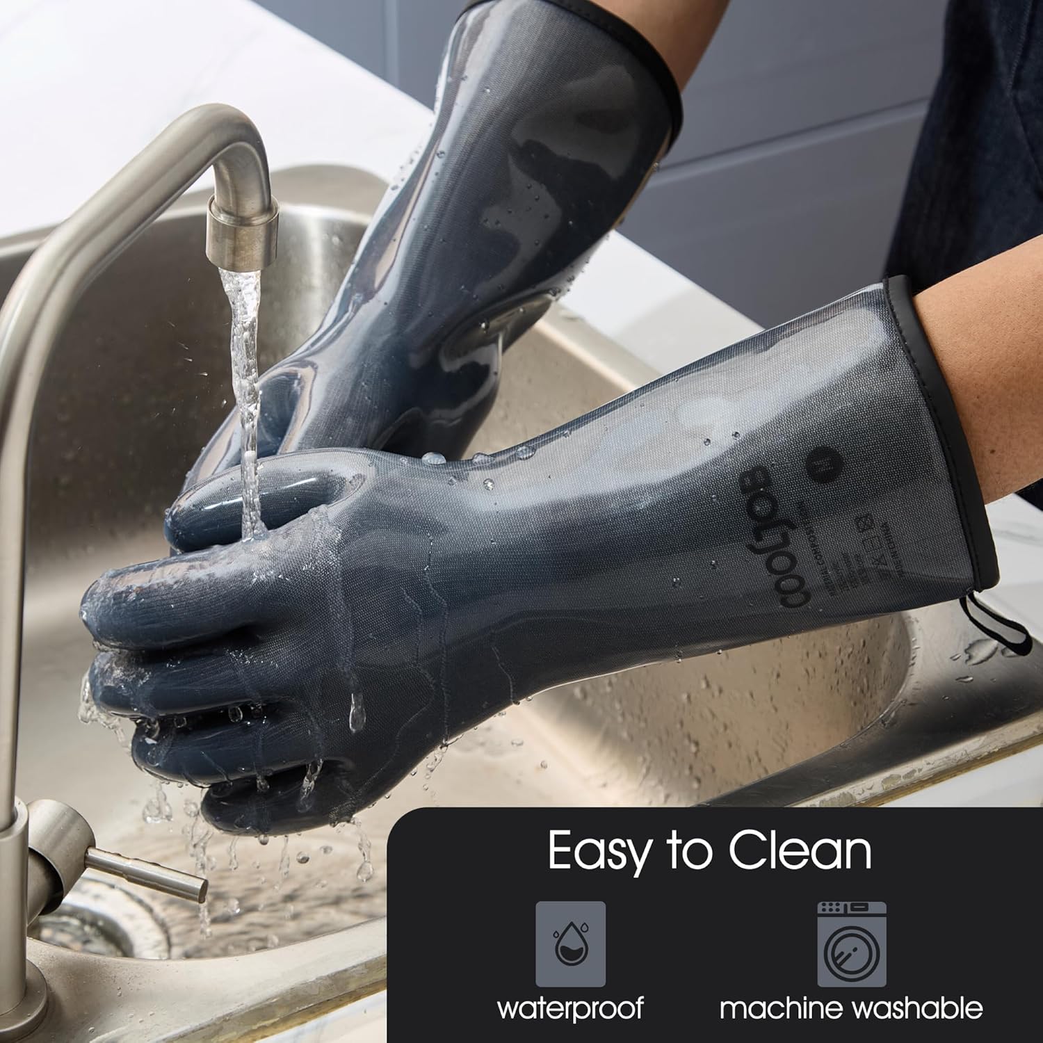 COOLJOB Heat Resistant Oven Gloves, Waterproof Liquid Silicone BBQ Grilling Gloves for Barbecue