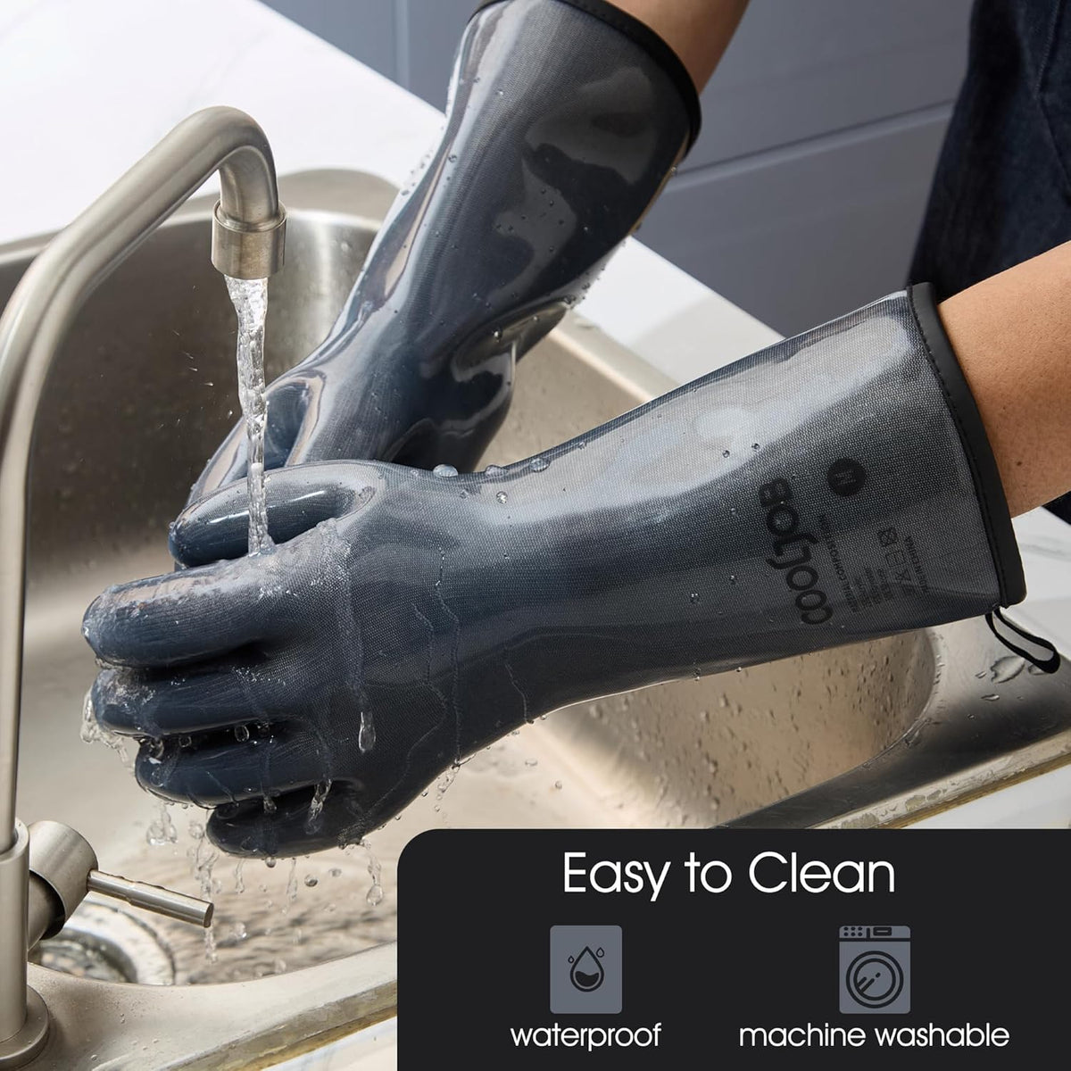 COOLJOB Heat Resistant Oven Gloves, Waterproof Liquid Silicone BBQ Grilling Gloves for Barbecue