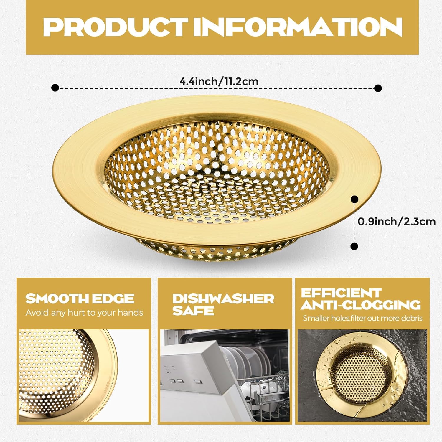 Retisee 2 Pcs Sink Strainer Stainless Steel Kitchen Sink Drain Strainer Basket Cover Mesh Hair Food