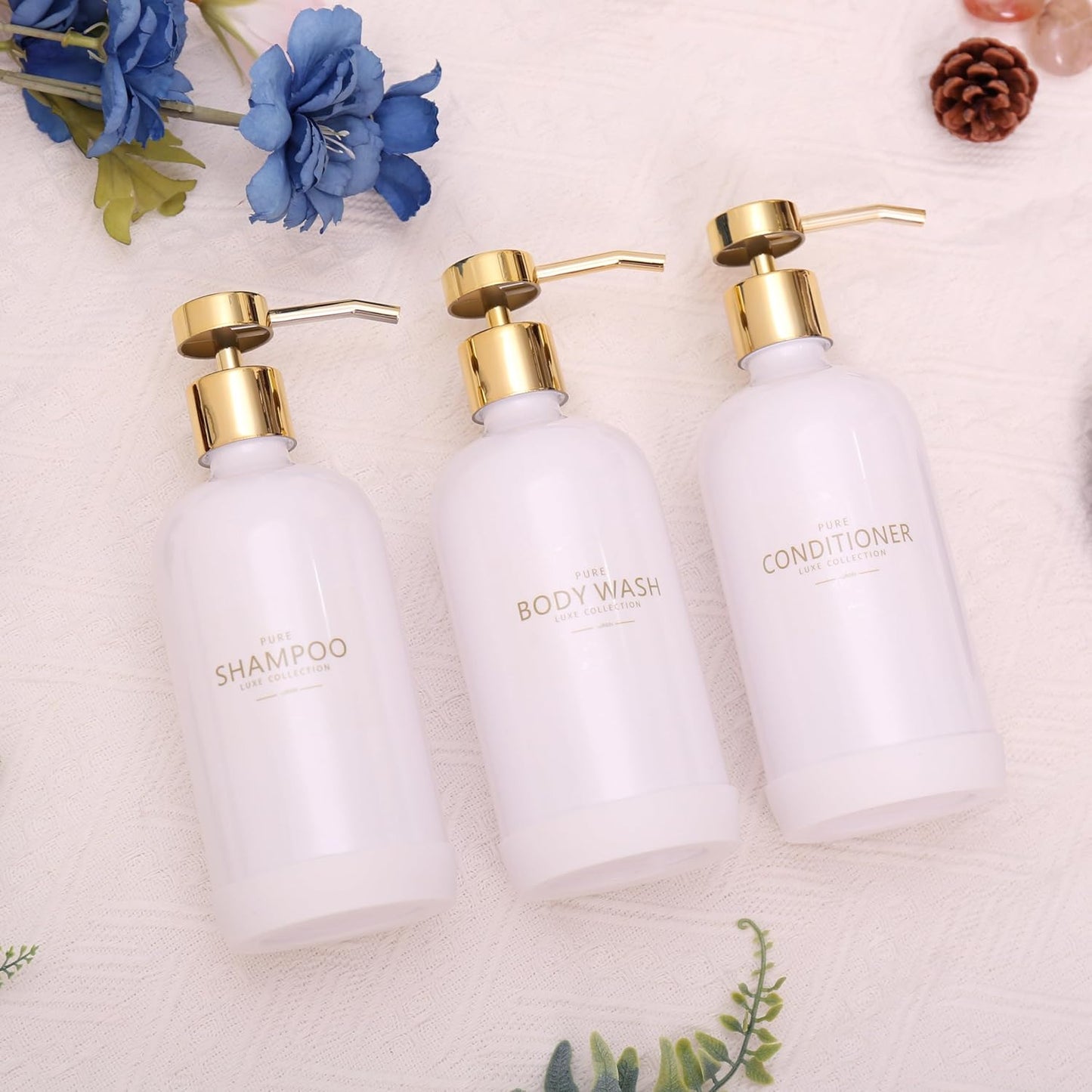 Shampoo and Conditioner Dispenser Set of 3,Refillable 20.5OZ Shampoo Bottles with Non-Slip