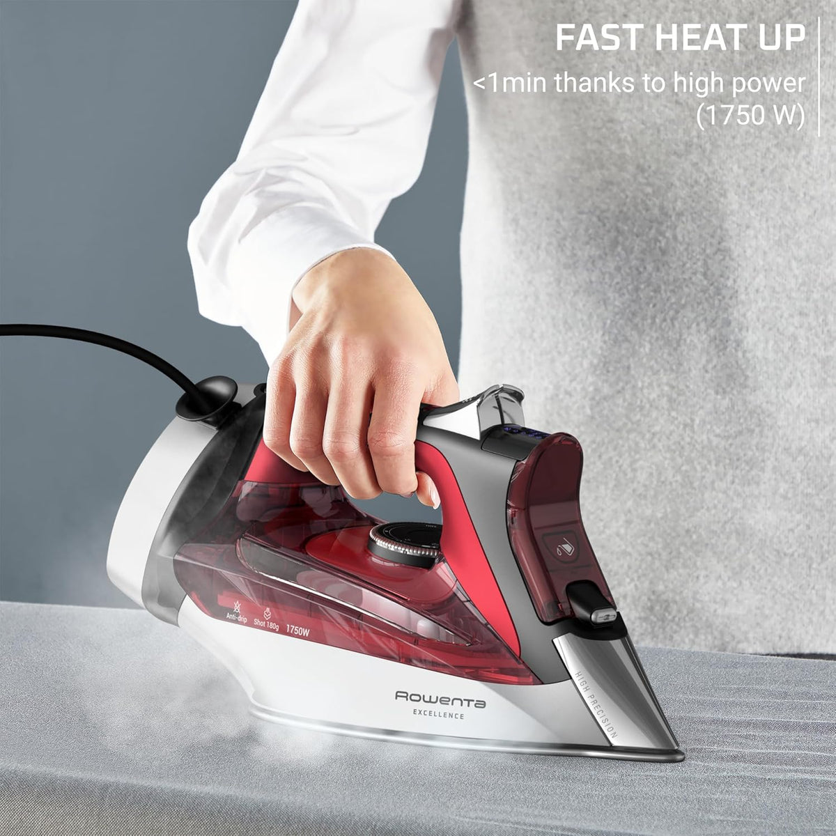 Rowenta Iron, Focus Excellence Stainless Steel Soleplate Steam Iron for Clothes, Retractable Cord