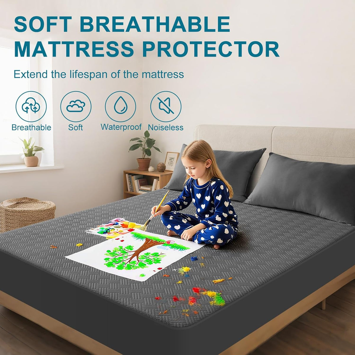 Waterproof Mattress Protector Full Size - Breathable, Noiseless, Ultra-Soft Bed Cover, Mattress Pad