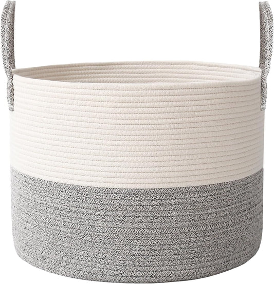 Woven Blanket Basket,115L Large Rope Storage Bin with Handles, Organizer for Blankets Toys Book and