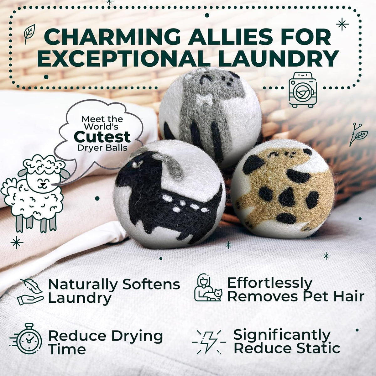 No More Dryer Sheets! Reusable Wool Dryer Balls XL 6-Pack - Reduces Static, Cuts Dry Time, &