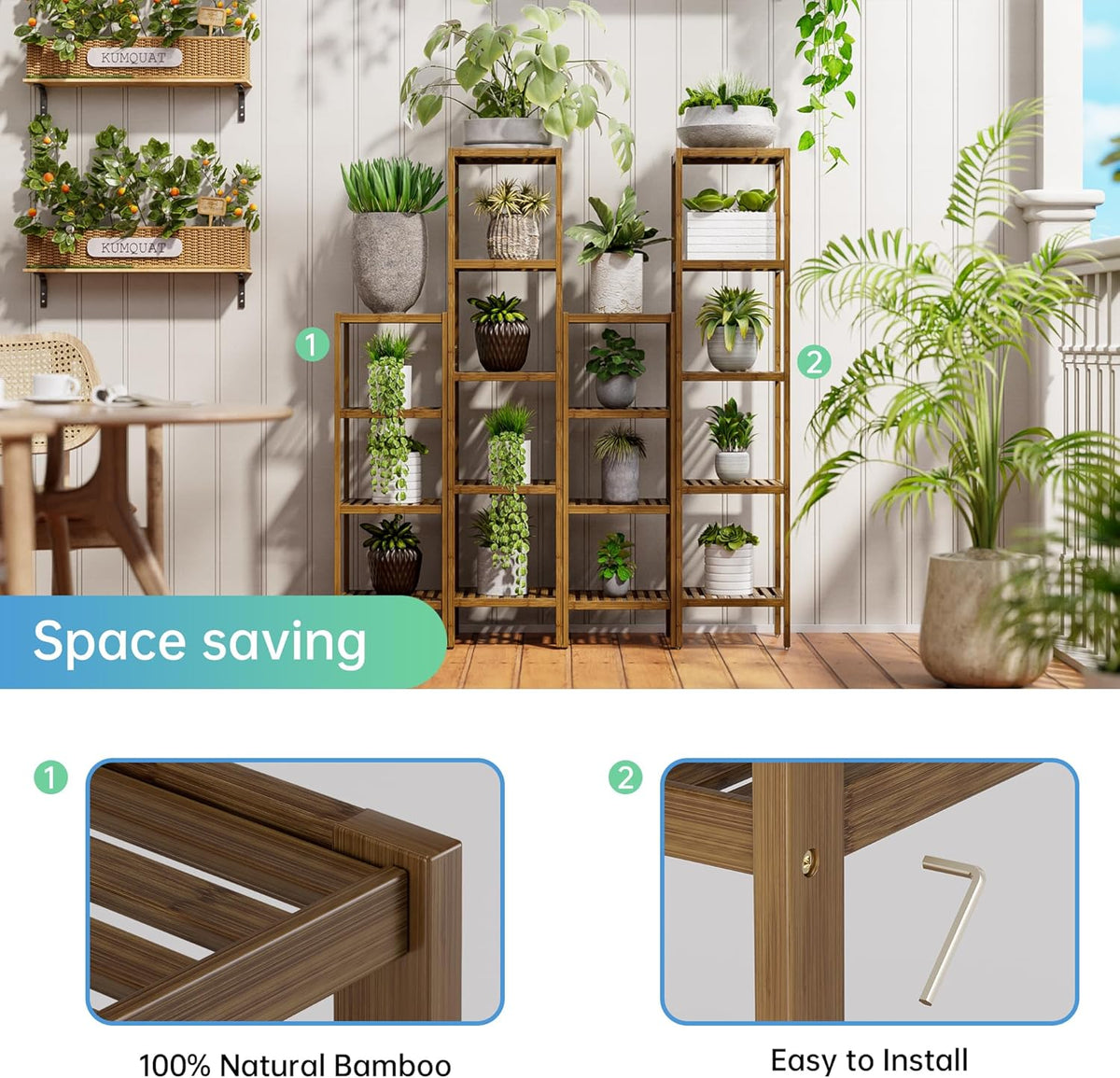 SMIBUY Bathroom Storage Shelf, 5-Tier Bamboo Rack Organizer, Multifunctional Shelving Unit for