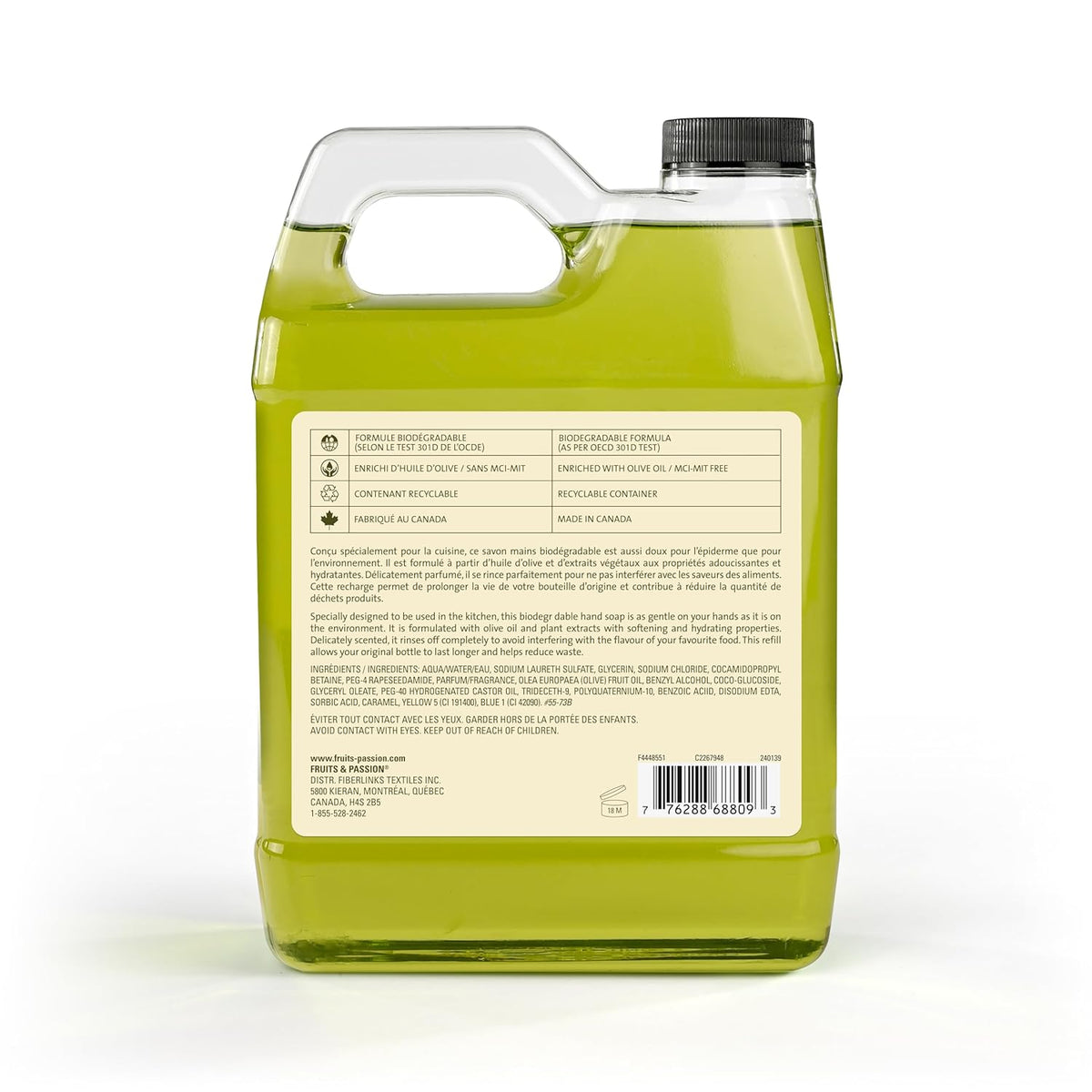 Cucina Fruits & Passion Hand Soap Refill – 1 Liter (33.8 oz) Coriander and Olive Tree – Purifying