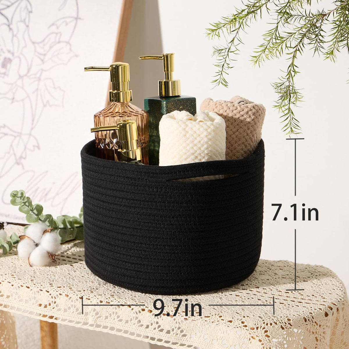 Small Basket for Organizing | Cube Shelf Closet Storage Baskets | 9.7×9.7×7.1” | Woven Rope Gift