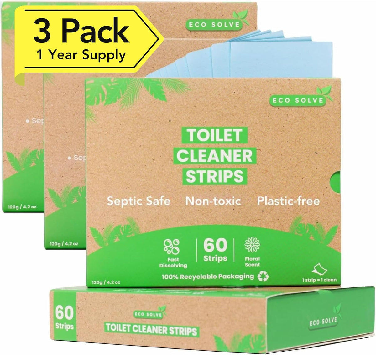Toilet Bowl Cleaner Strips, Eco-friendly, Non-toxic, Septic Safe, Removes Odors & Stains