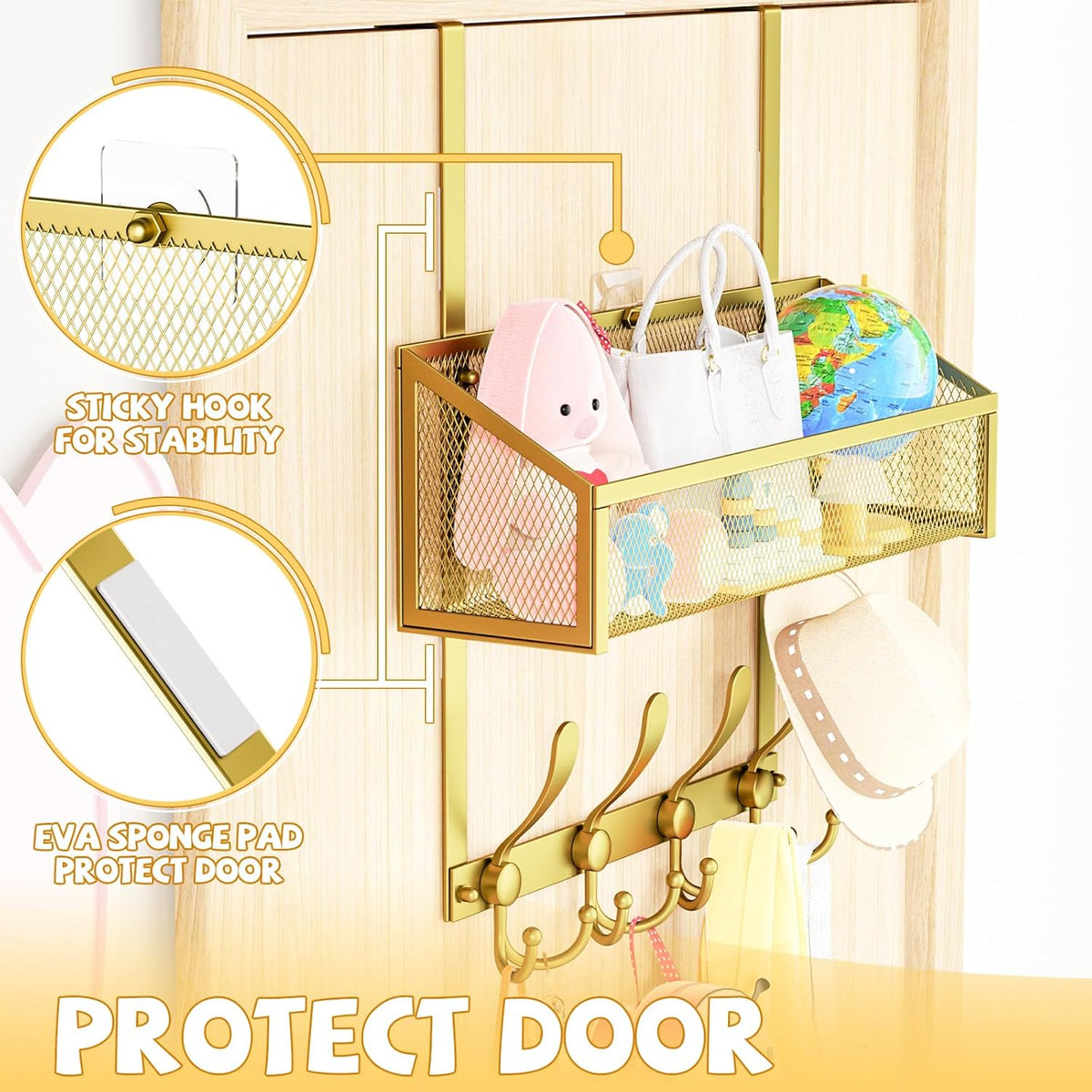 Over The Door Hooks Organizer, Coat Rack Over The Door Storage Hanger Towel Rack, Back of Storage
