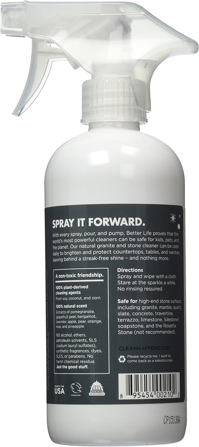Better Life Granite Cleaner and Polish - Stone Countertop Cleaner for Marble, Quartz, Slate