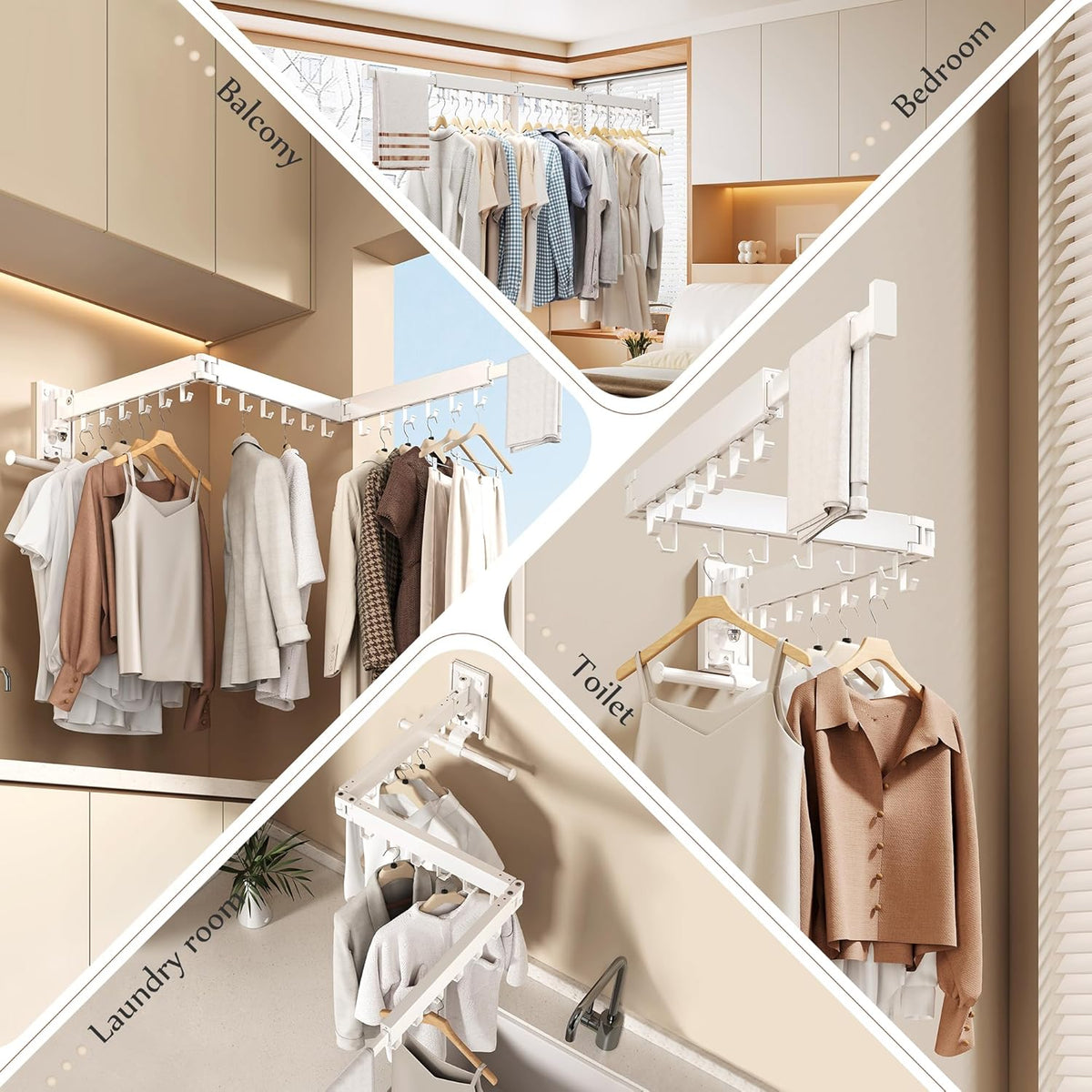 Wall Mounted Collapsible Clothes Drying Rack, Space-Saving Laundry Drying Rack Clothing Hanger