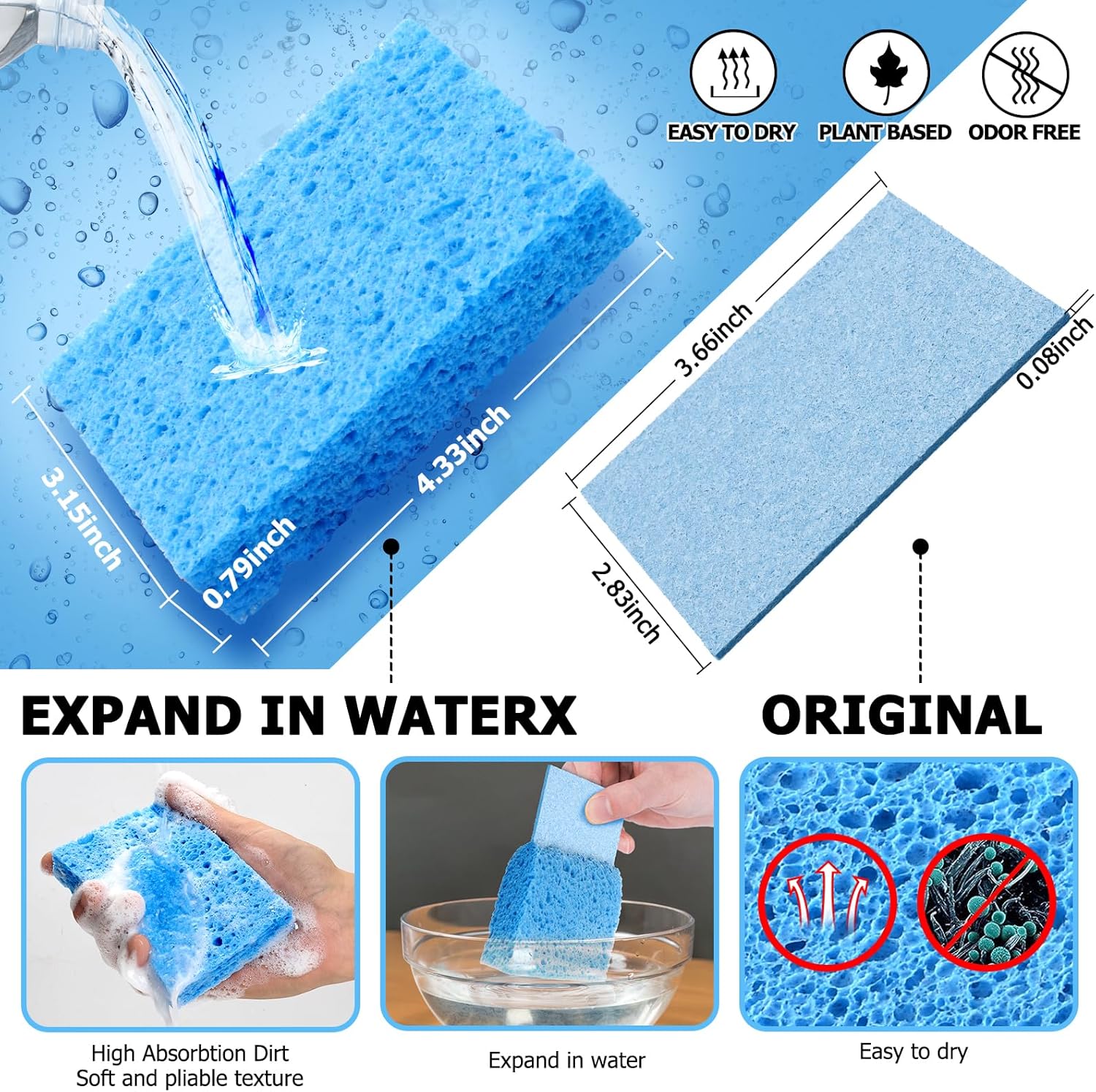12 Counts Multipurpose Kitchen Sponges Pack Compostable Biodegradable Compressed Cellulose Sponges