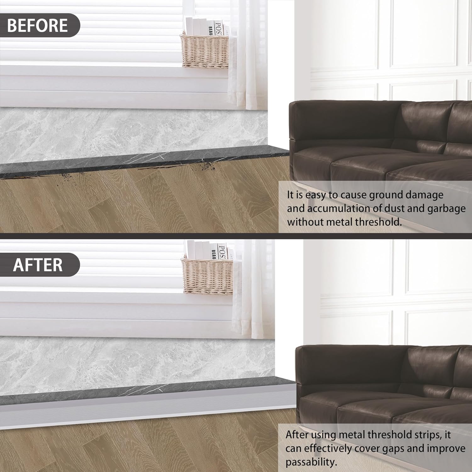 Gaahing Aluminum Floor Transition Threshold Strip, Bridge The Height Gap Between 0.3 to 1.6 inches