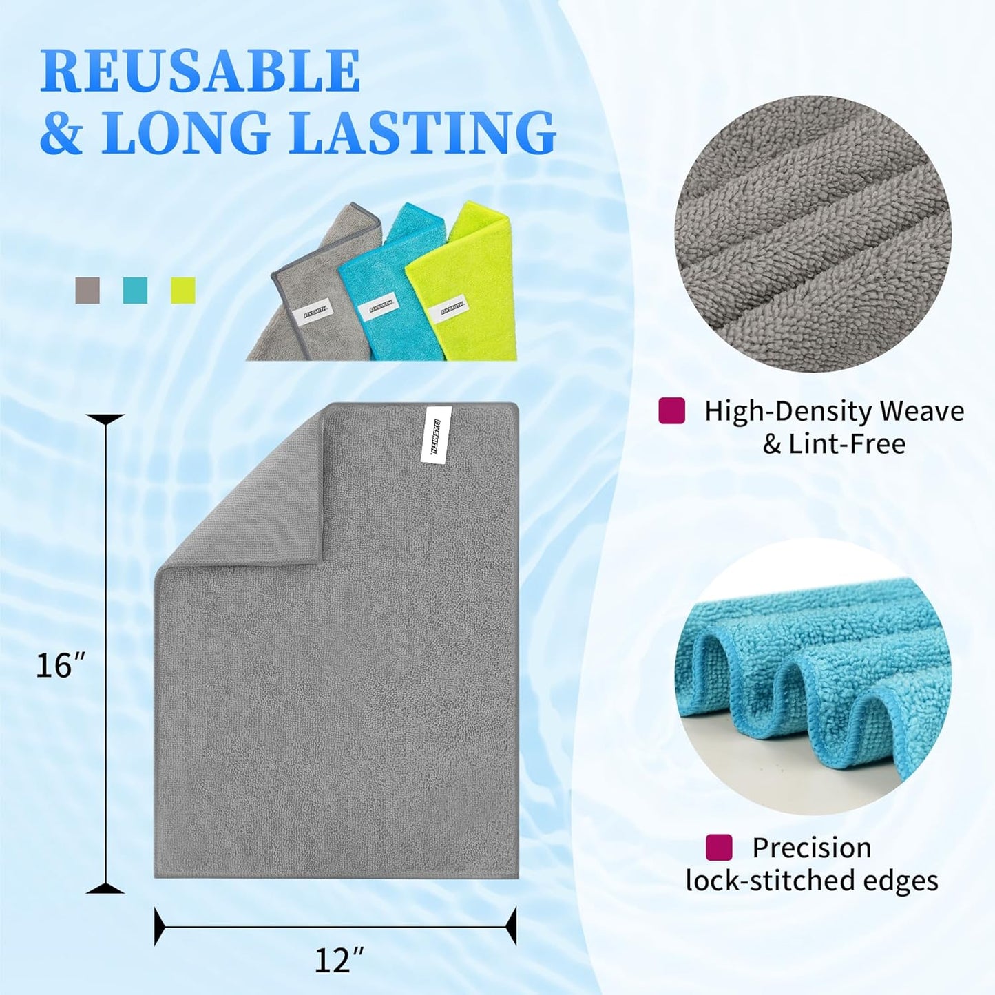 FIXSMITH Microfiber Cleaning Cloth - Pack of 12, Multi-Functional Towels, Size: 12 x 16 in, Highly