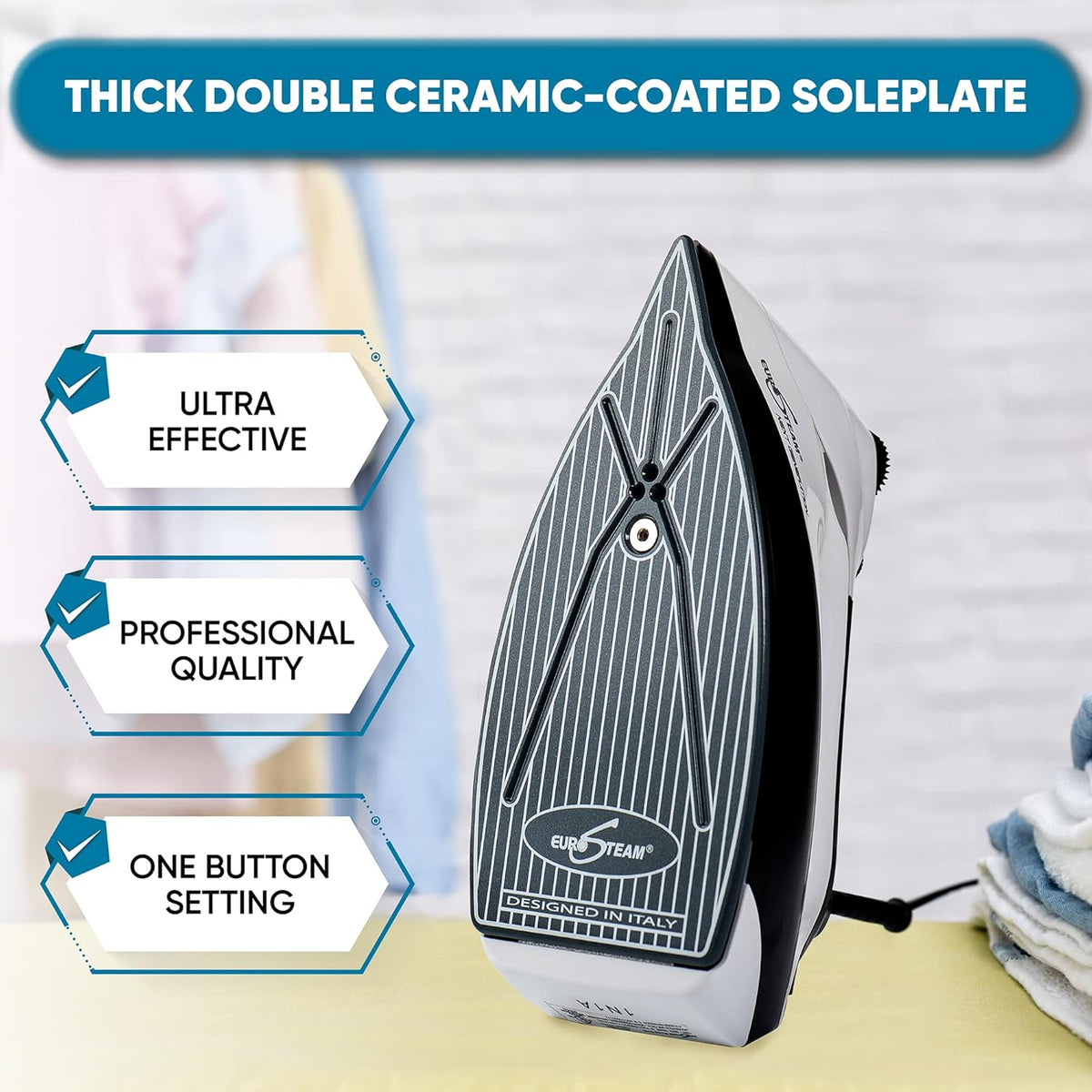 Eurosteam Next Generation Iron - Powerful Steam with Built-in Boiler - No Temperature Setting for