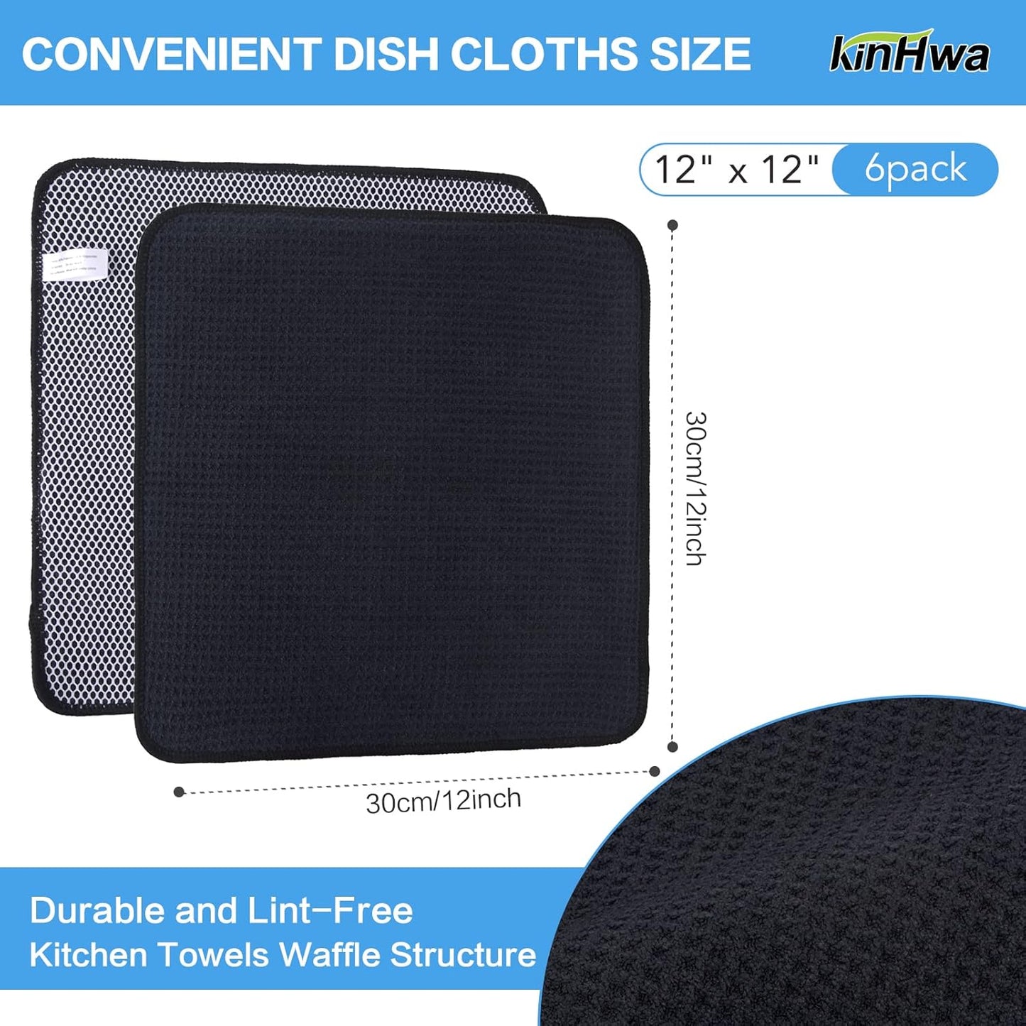 KinHwa Kitchen Washcloths for Dishes Absorbent Microfiber Dish Cloths Quick Dry Dish Rags with Poly