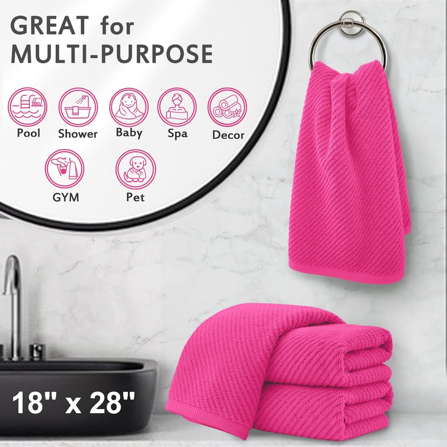 VOOVA & MOVAS Bathroom Hand Towels Set of 4, Large 18"x28" - 100% Cotton | Quick Dry | Light Weight