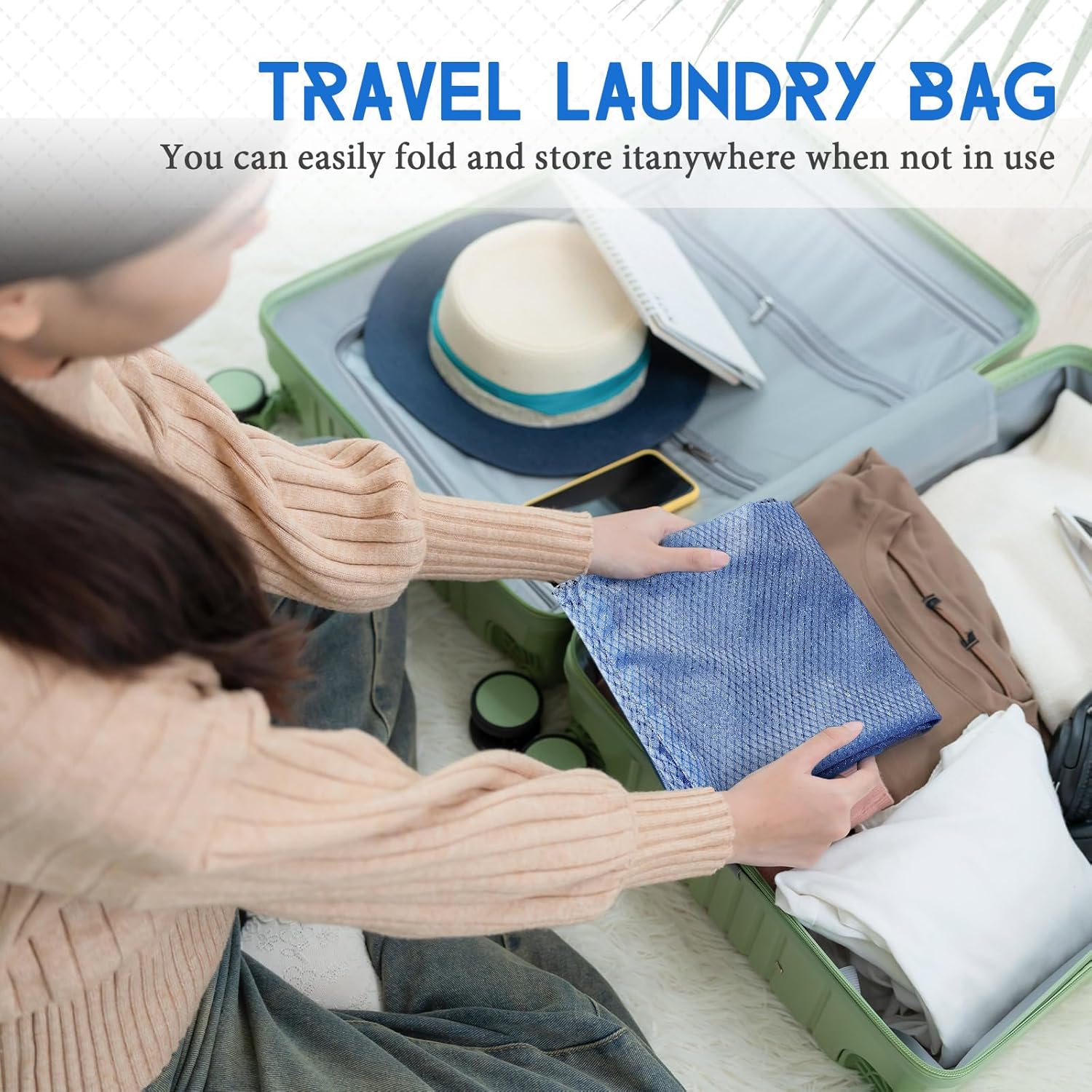 6 Pack 24 x 36 Inches Blue Mesh Laundry Bag with Handles Machine Washable Secure Drawstring Closure
