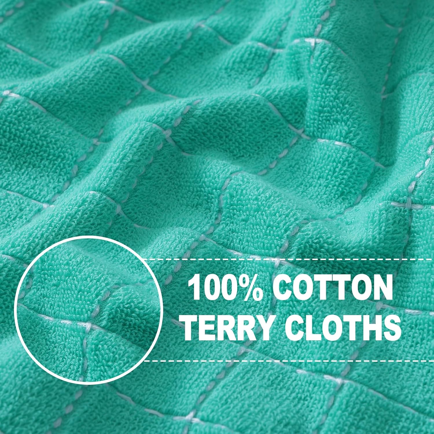 Homaxy 100% Cotton Terry Kitchen Towels(Turquoise, 13 x 28 inches), Checkered Designed, Soft and