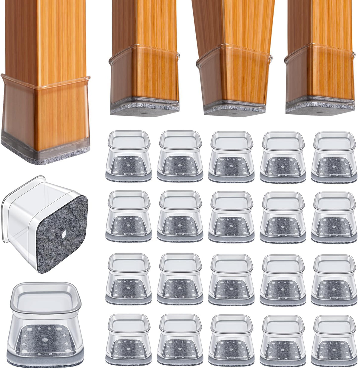 BUMACO Chair Leg Floor Protectors Square Chair Leg Protectors for Hardwood Floors Silicone Pads