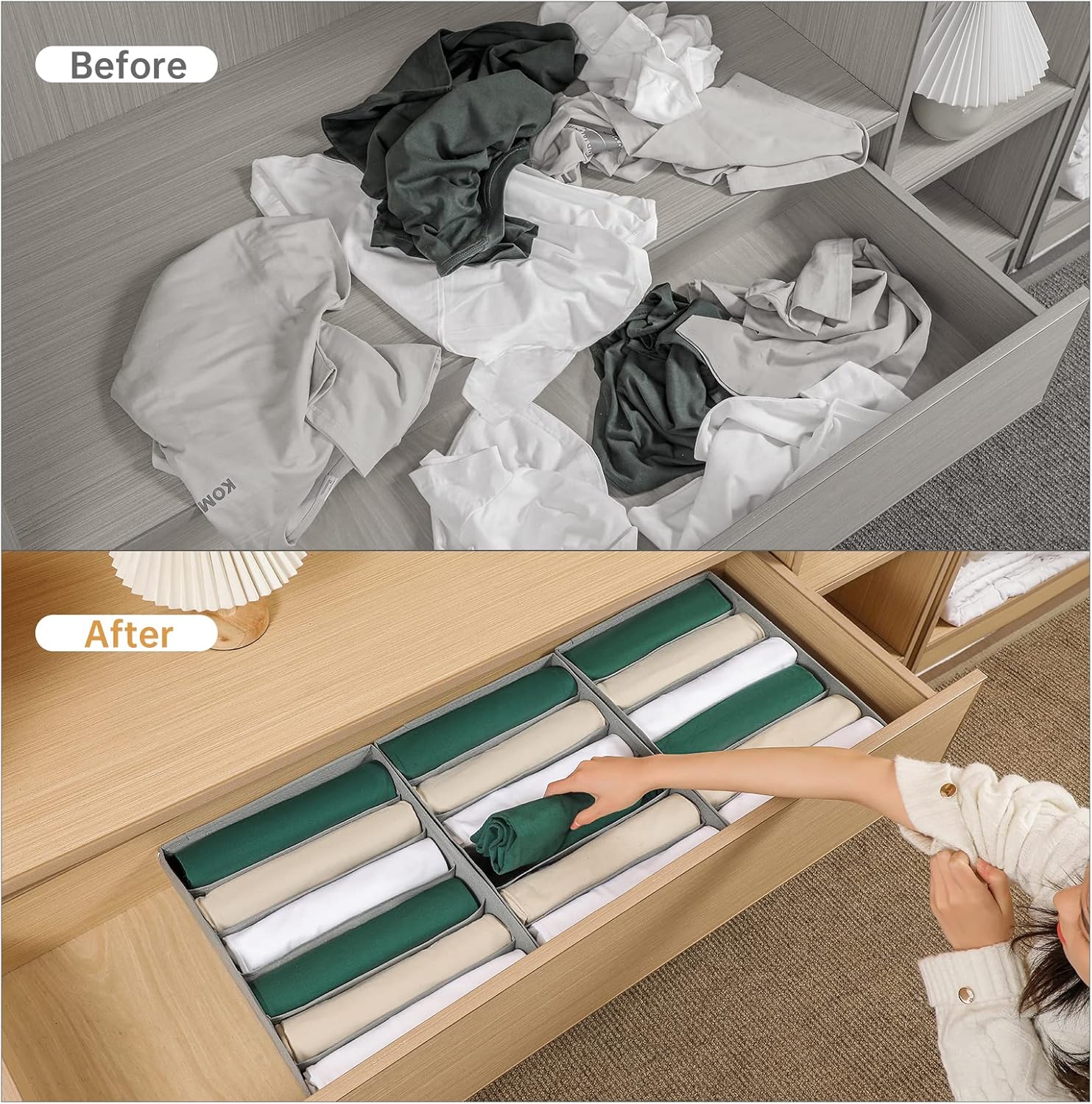 4 Packs T-shirt Drawer Organizers for Clothing,6 Grids Compartment Wardrobe Storage Box, Washable