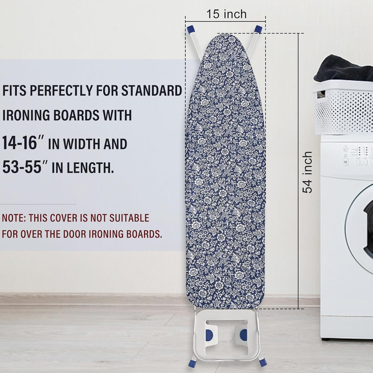 Ironing Board Cover and Pad 15x54 Inch Standard Ironing Board Cover with Elastic Edge and Hook and