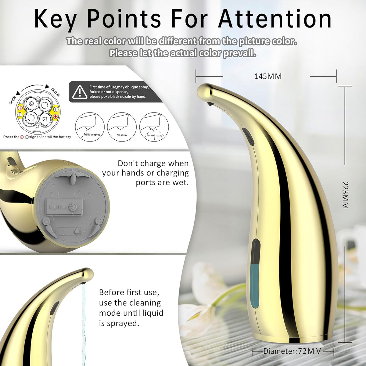 Adjustable Automatic Soap Dispenser Touchless, 4 Adjustable Levels Touchless Sensor Liquid Soap