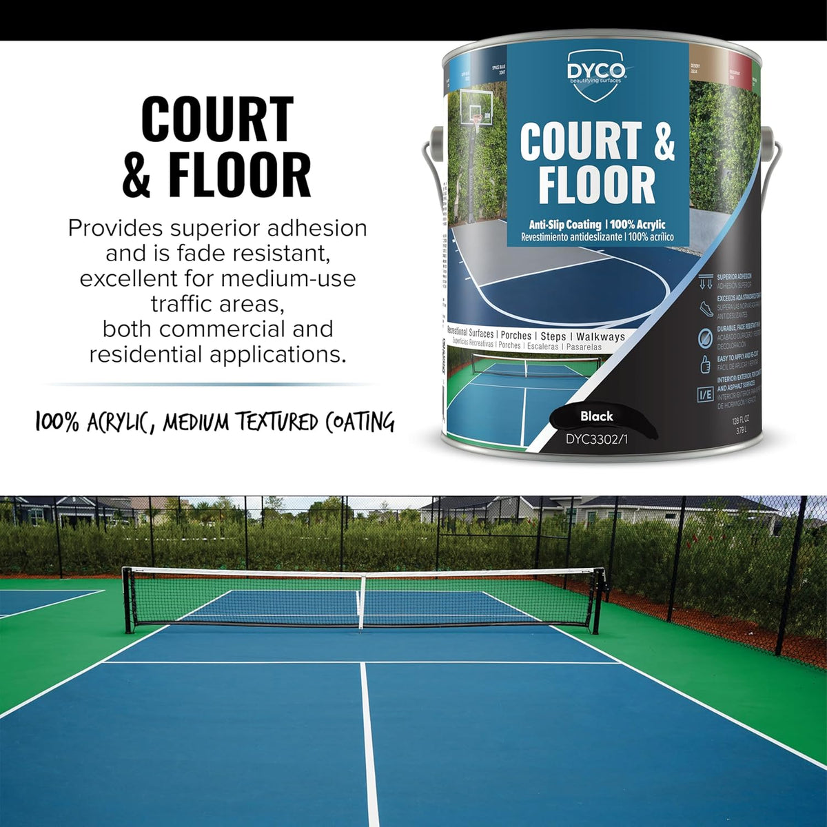 DYCO Court & Floor Anti-Slip Coating - Slip-Resistant Pavement, Cement & Concrete Paint for