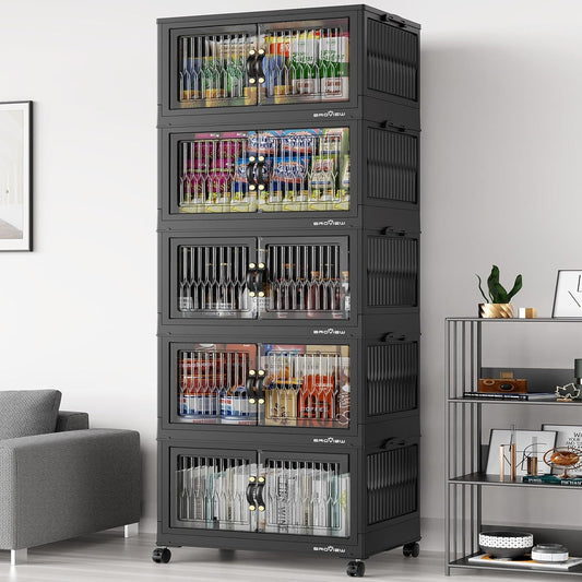 BROVIEW 400Qt Stackable Storage Bins with Lid, Extra Large Closet Organizer Collapsible Drawer