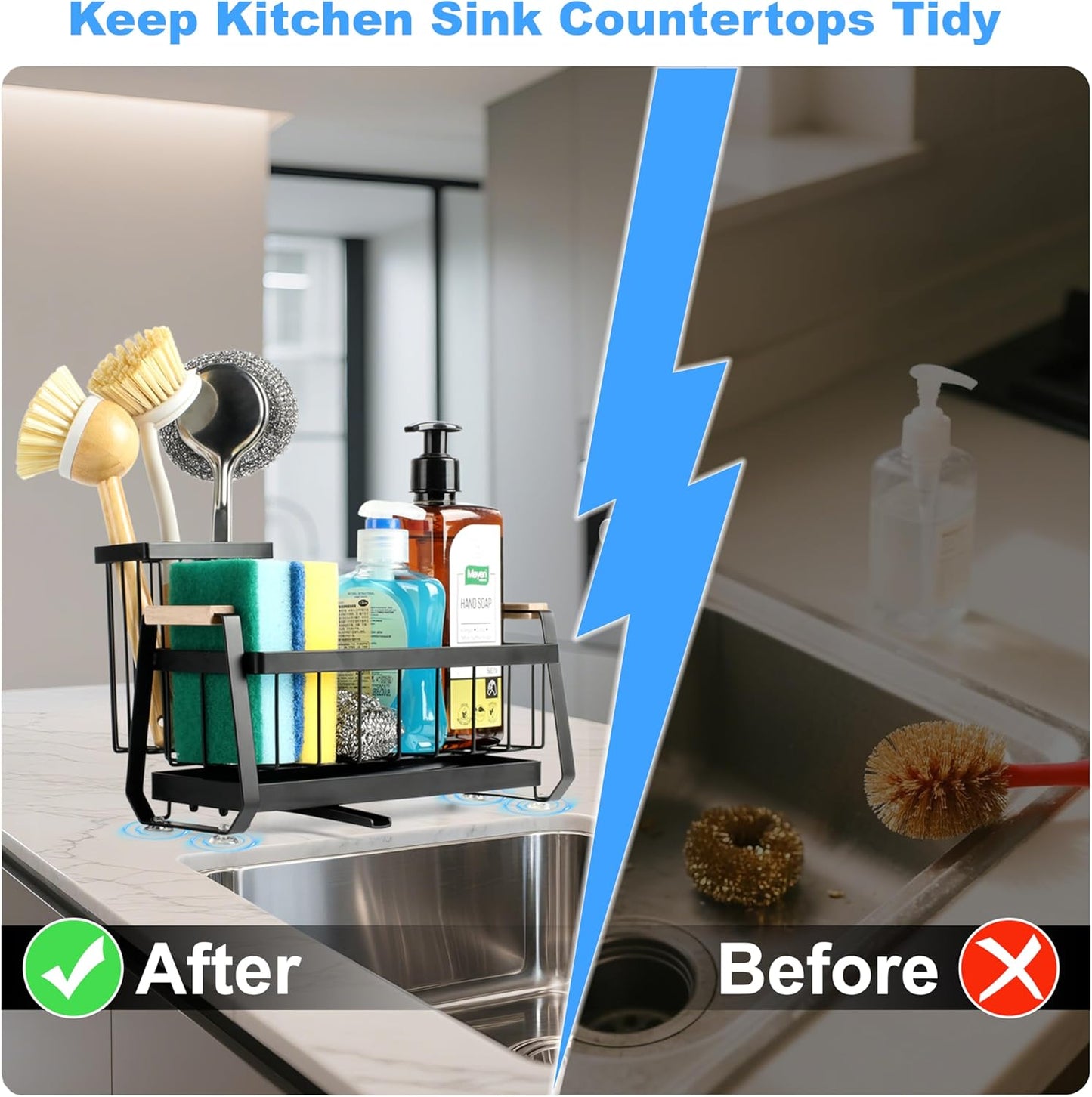 Suction Cup Sponge Holder for Kitchen Sink Caddy Organizer Rack for Dish Brush Holder and Soap