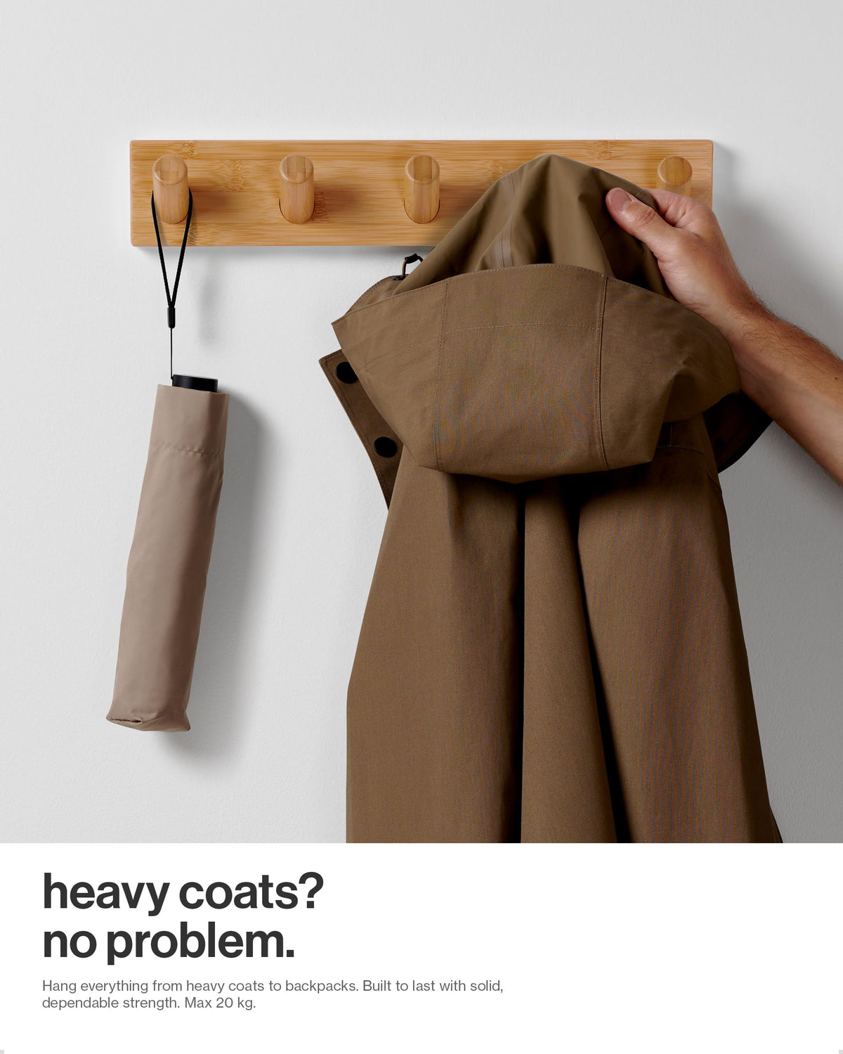 LARHN Wall Mounted Coat Rack with 5 Heavy-Duty 1" Diameter Hooks (2-Pack)