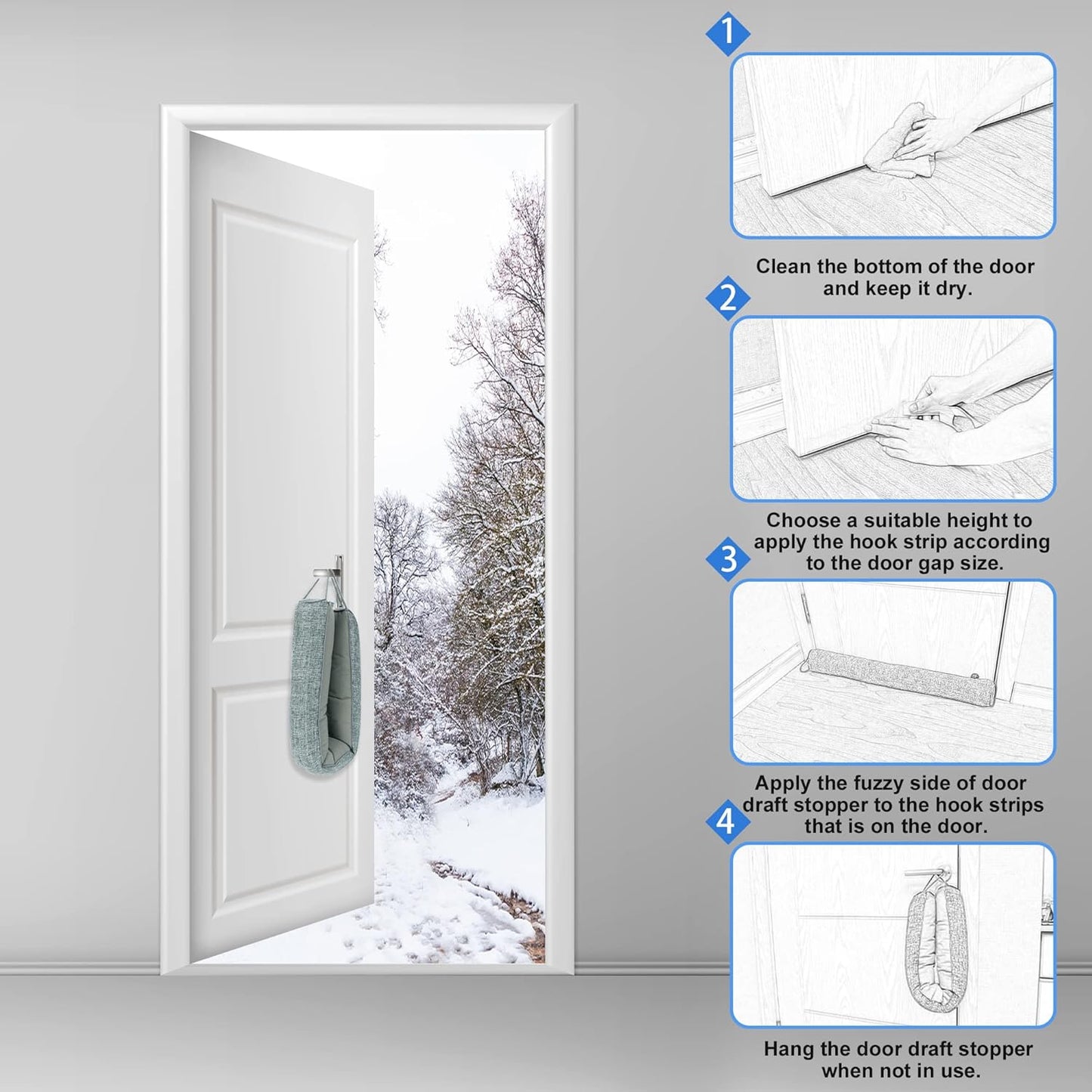 NABOWAN 38" Weighted Under Door Draft Stopper -Triangular Door Draft Blocker with Hook Loops for