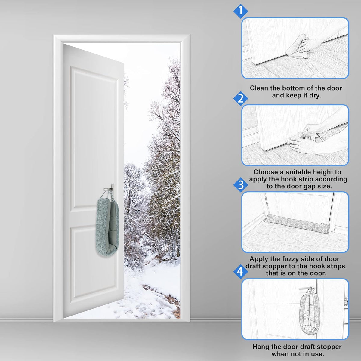 NABOWAN 38" Weighted Under Door Draft Stopper -Triangular Door Draft Blocker with Hook Loops for