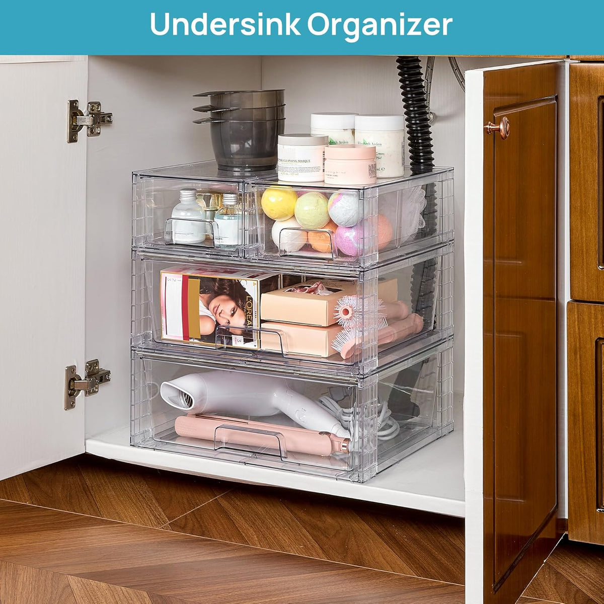 Vtopmart 3 Pack Stackable Storage Drawers, Easily Assemble Acrylic Bathroom Undersink