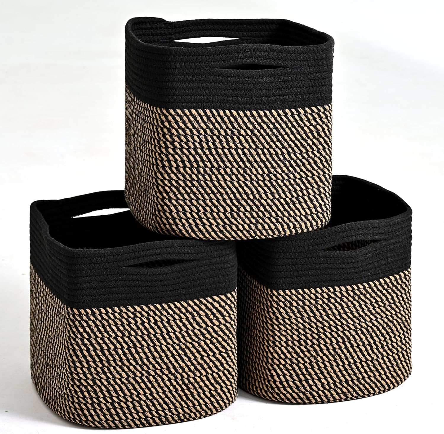 11 Inch Cube Storage Bins, Storage Cube Organizer Bins, Woven Cotton Rope Baskets for Storage