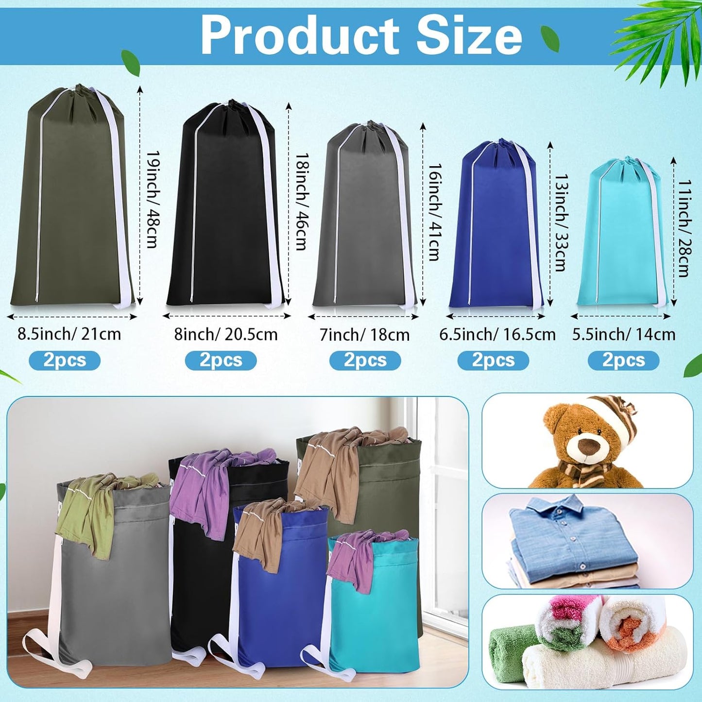 10 Pcs Nylon Extra Large Laundry Bag with Strap Travel Laundry Bags with Drawstring Closure