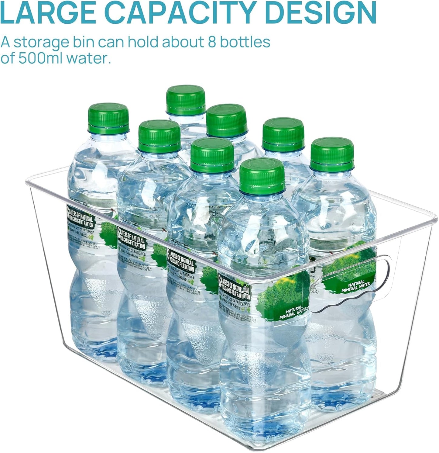 Vtopmart Clear Plastic Pantry Organizer Bins, 4 PCS Food Storage Bins with Handle for Refrigerator