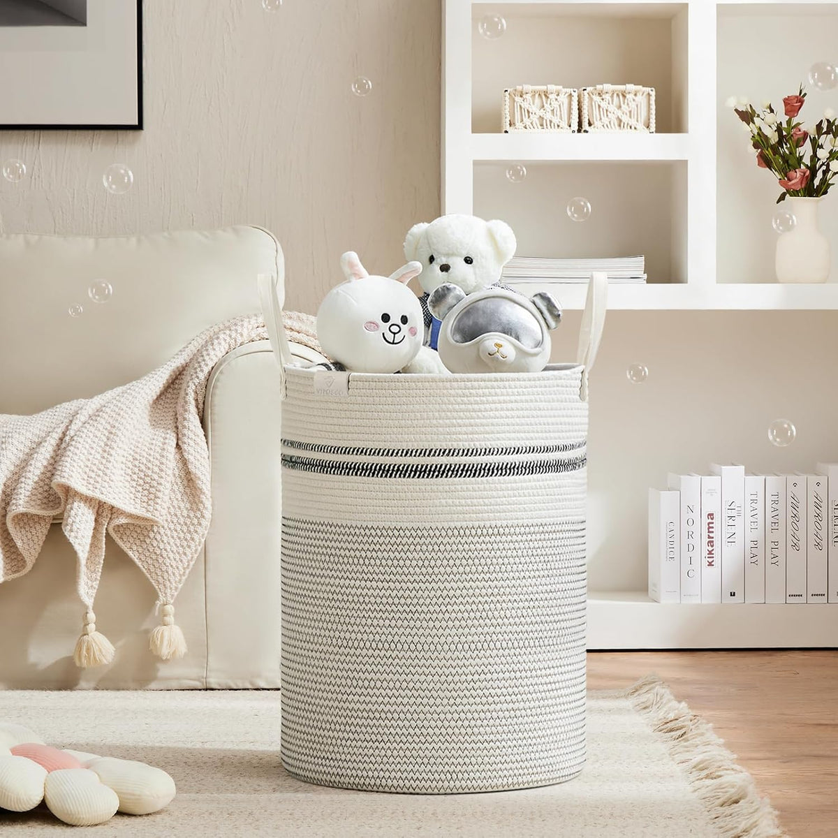 VIPOSCO Tall Laundry Basket, Large Dirty Clothes Hamper with Leather Handle, Woven Rope Storage