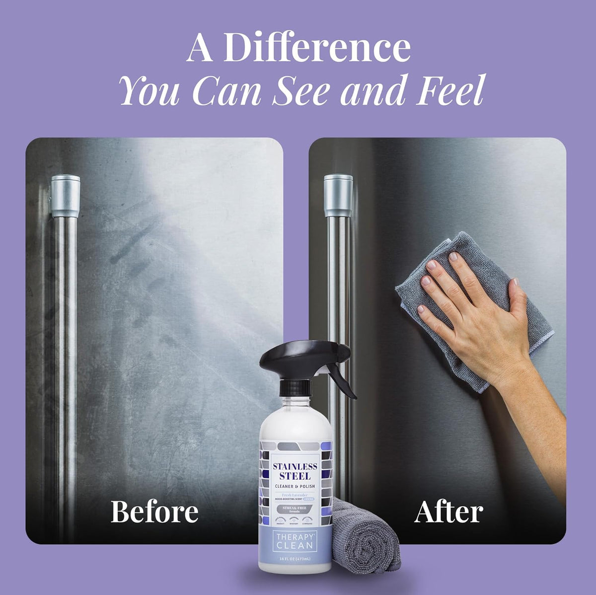 Therapy Stainless Steel Cleaner and Polish 100% USDA Biobased, Fingerprint and Residue Remover