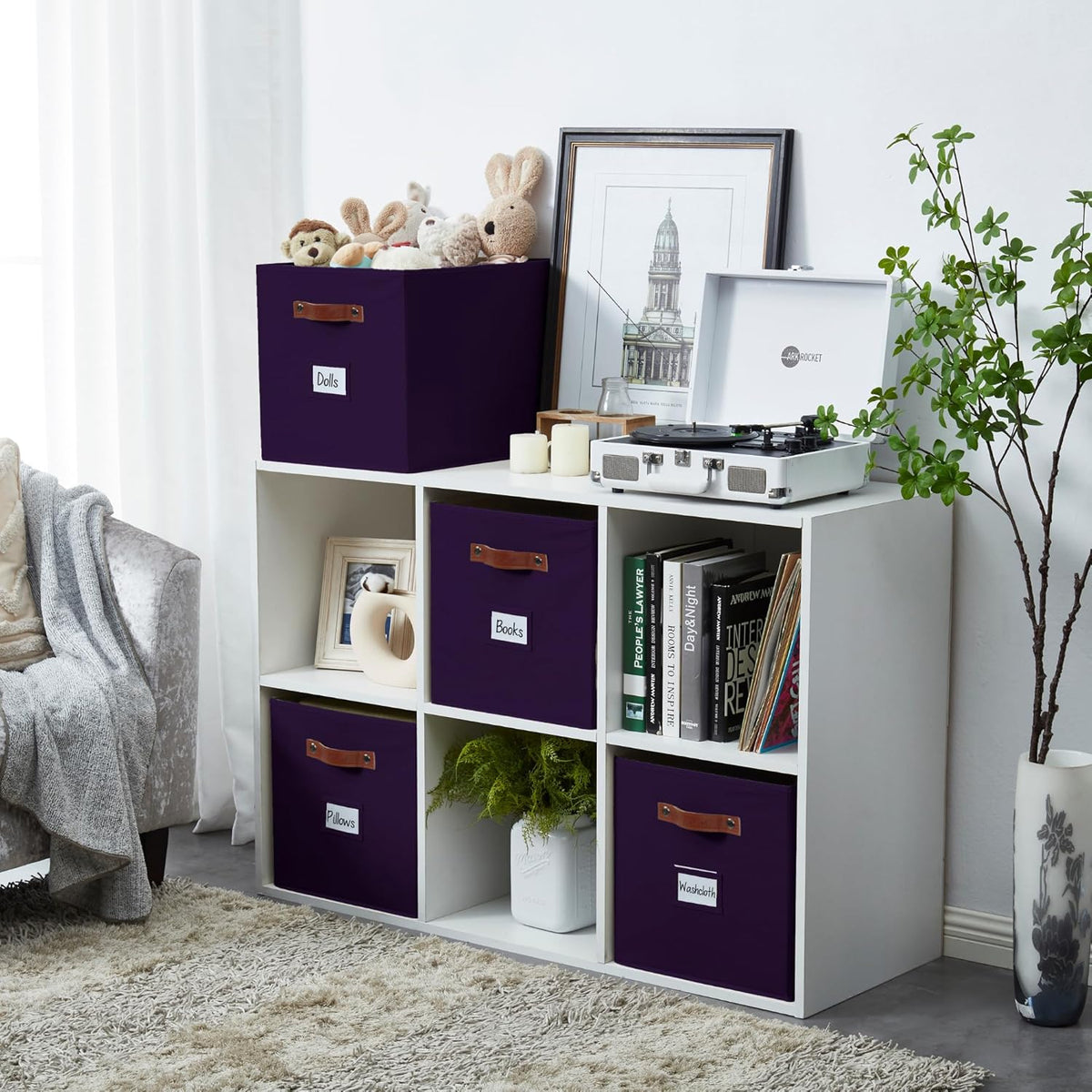 DECOMOMO Storage Baskets, 13x15x13 Storage Cube Bins with Labels for Organizing Shelves Kallax