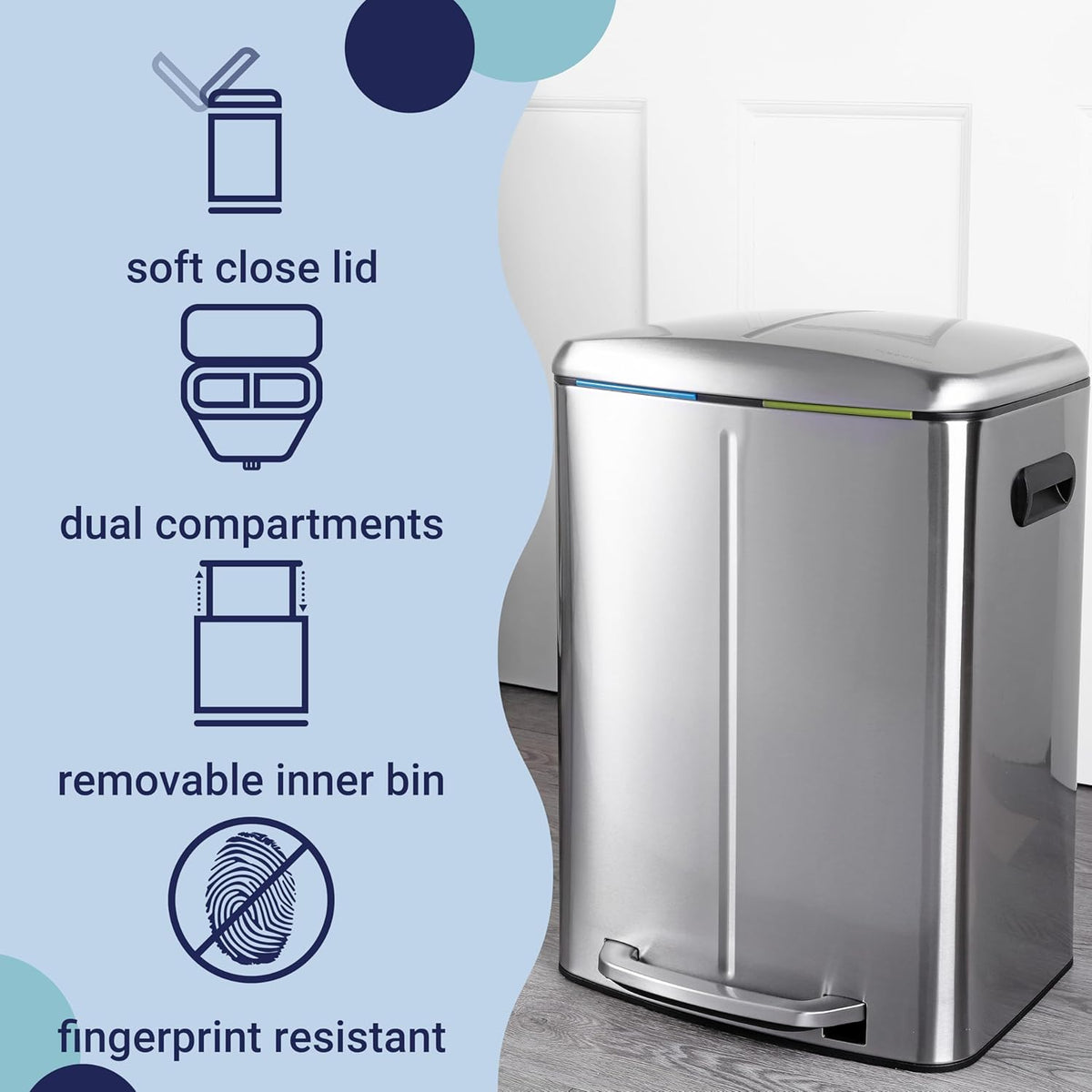 happimess HPM1005A Marco Rectangular 10.5-Gallon Double Bucket Trash Can with Soft-Close Lid
