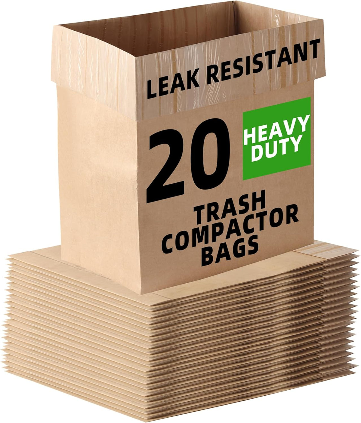 (20-Pack) Calvana Super Strong Compactor Bags, Heavy-Duty Kitchen Paper Trash Bags with Leak Proof