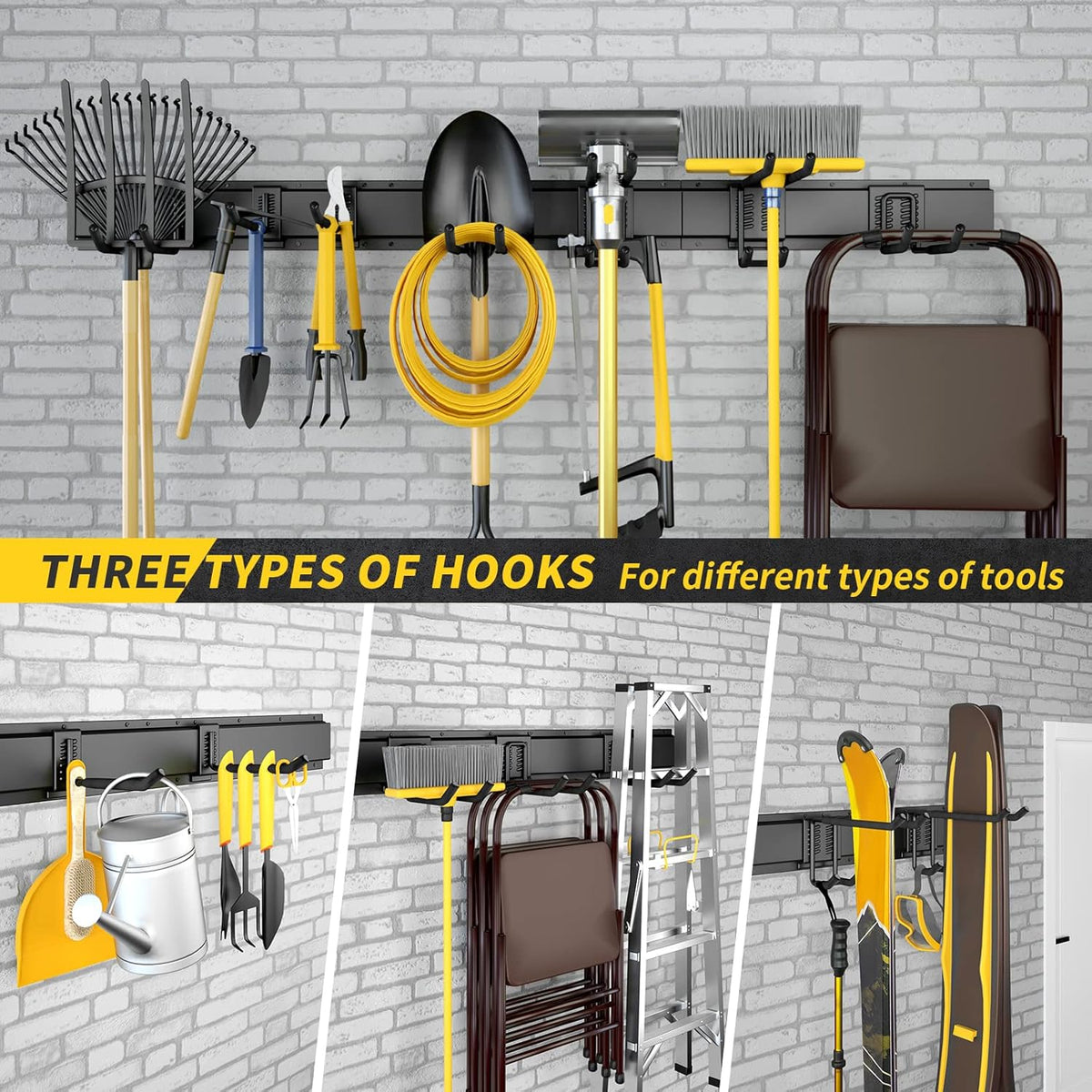 48 Inches Garage Storage, Garage Organization, Wall Mount Garden Tool Organizer, 440lbs Adjustable