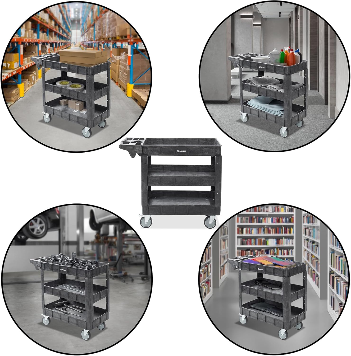 Dryser Utility Cart with Wheels, 40" x 17" Heavy Duty 550 lb. Capacity with Shelves - 3 Tier