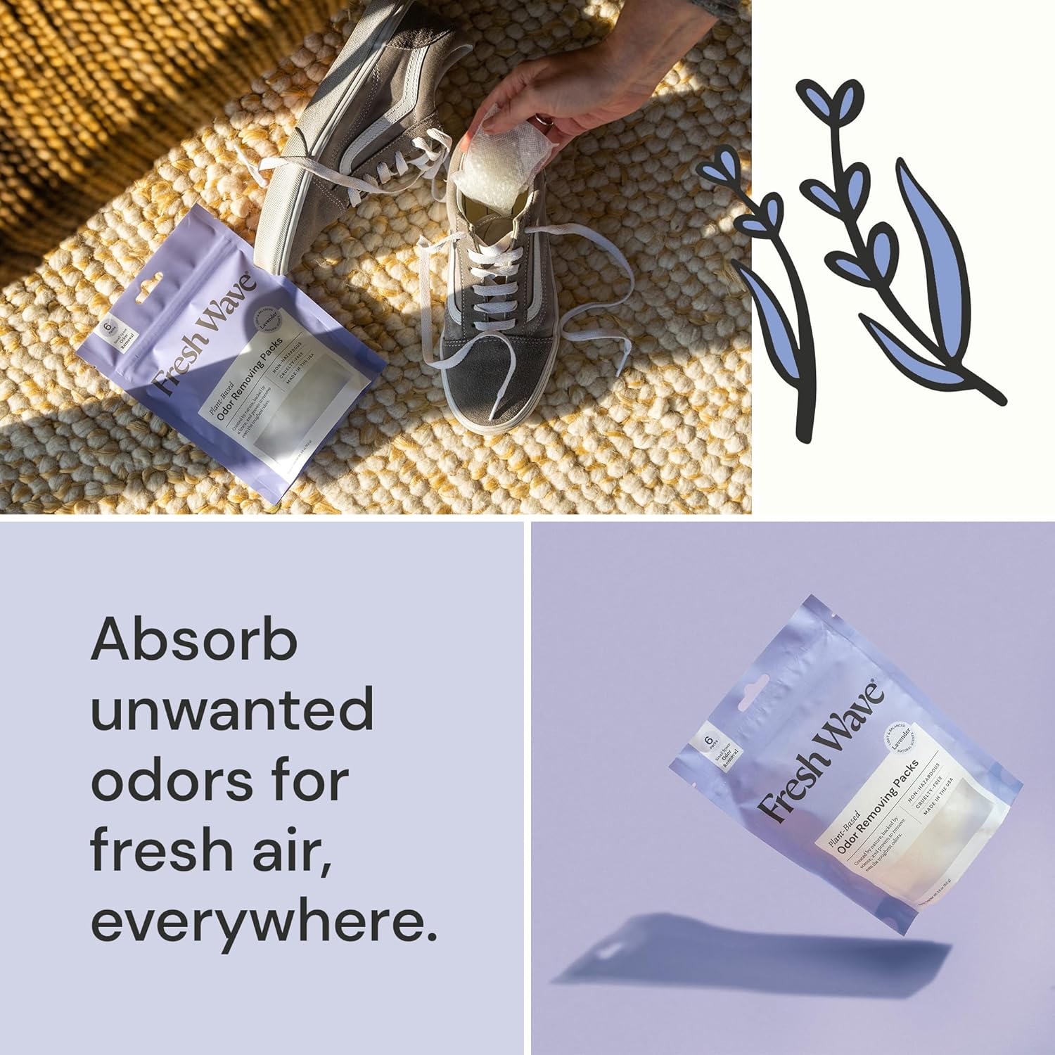 Fresh Wave Lavender Odor Eliminating & Deodorizing Packs | Bag of 6 | Safer Odor Relief for Small