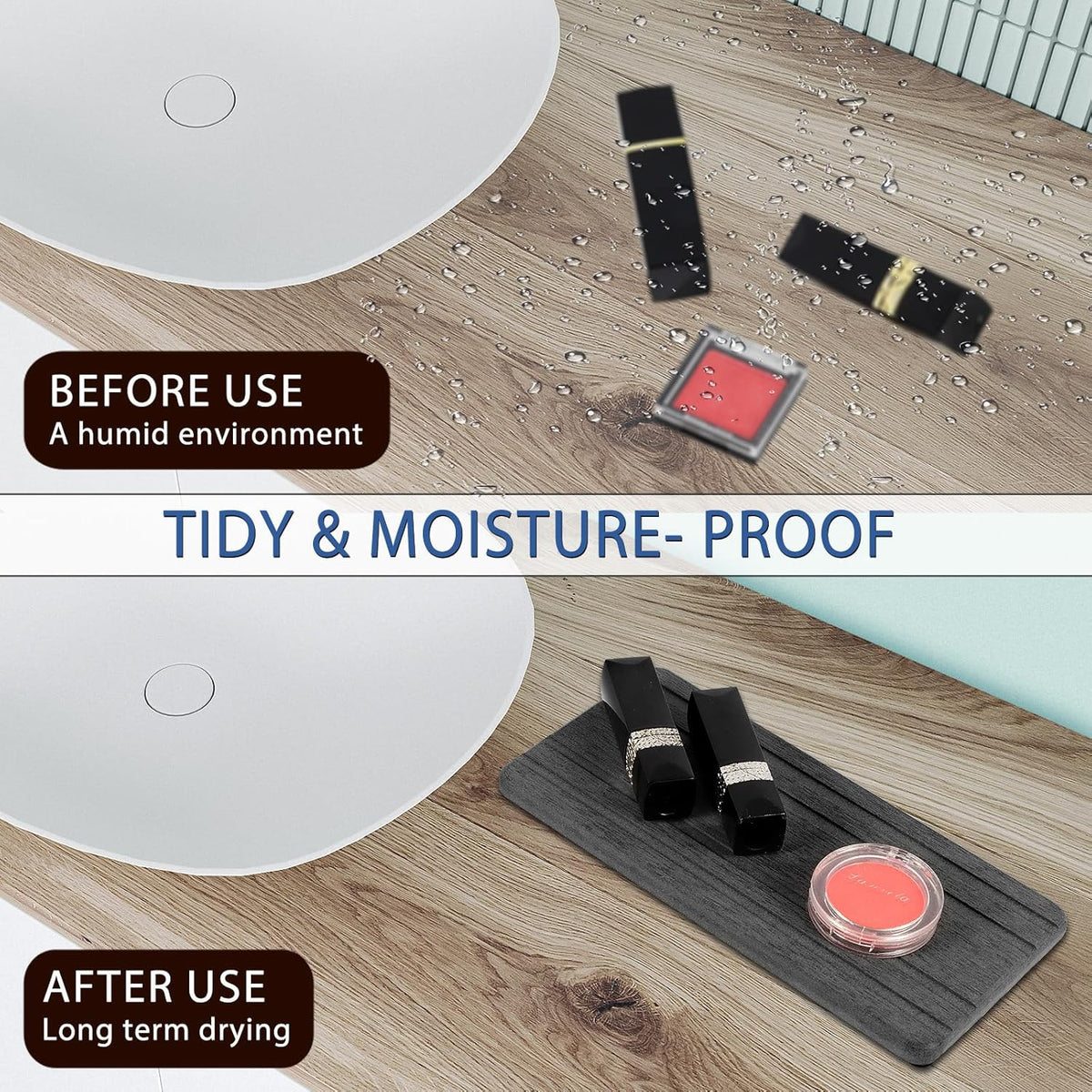 2PCS Water Absorbing Stone Tray, Quick Drying Diatomite Stone Sink Tray, Water Absorbent Diatomite