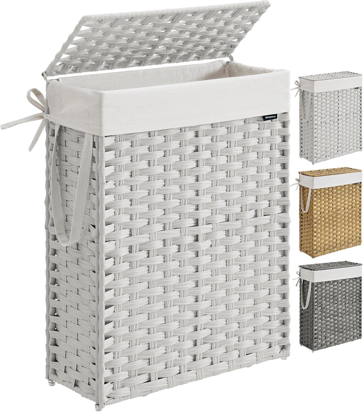 SONGMICS Slim Laundry Hamper with Lid, 14.5 Gallon (55L) Rattan Clothes Laundry Basket with Lid and
