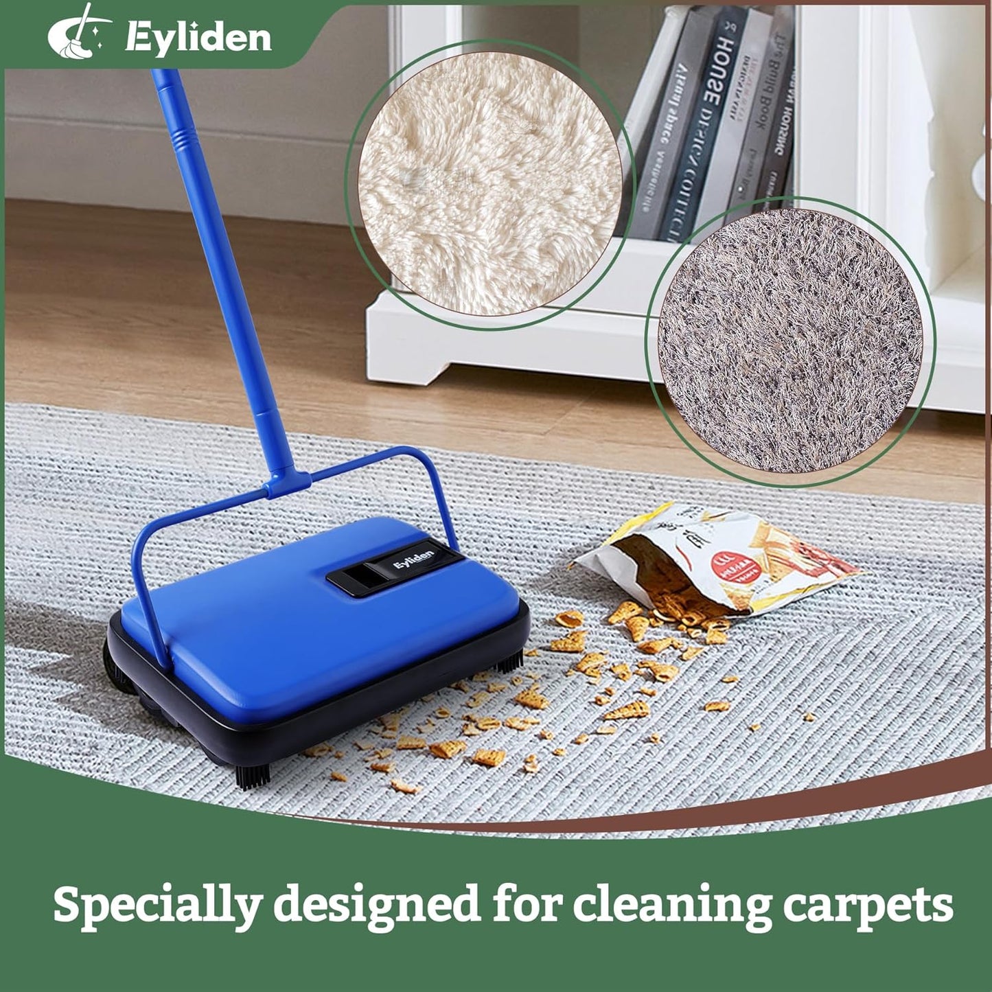 Eyliden Carpet Sweeper, Mini Size Lightweight Hand Push - No Noise, Non-Electric, Easy Manual