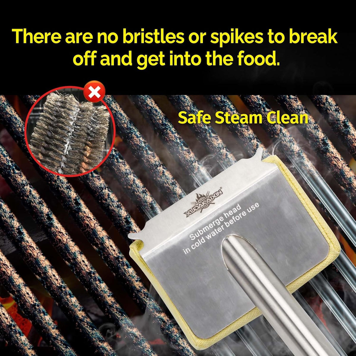 Grill Brush Bristle Free,Aramid Fiber Wavy Pad Seamless-Fit Cast Iron/Stainless-Steel Grates,BBQ